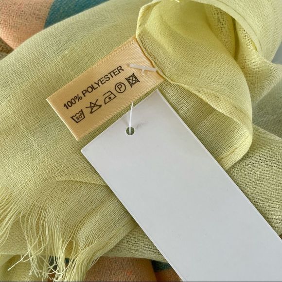 Long Striped Gauze Scarf. NWT. Deep Pastels. LOF New York. Fray Fringe Trim - Picture 8 of 8